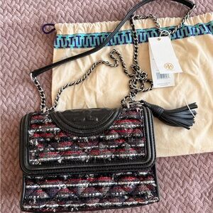 Tory Burch Fleming Tweed Convertible Shoulder Bag Small